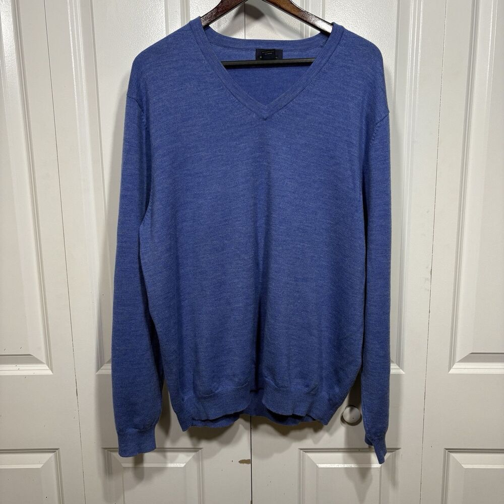 Brooks Brothers 346 Sweater Mens XL Merino Wool Blue V Neck Classic Ivy League